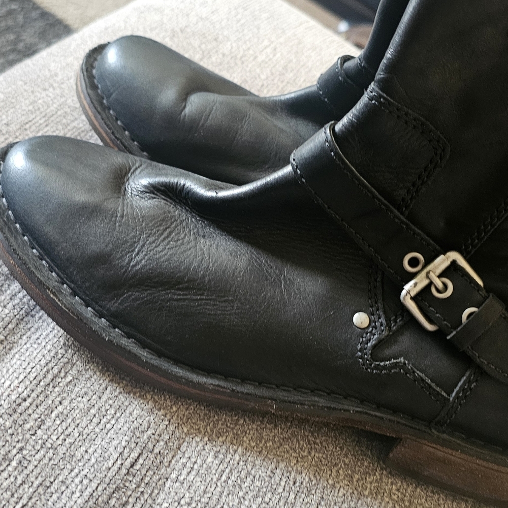 UGG Women's Black Leather Moto Boots - Picture 9 of 11
